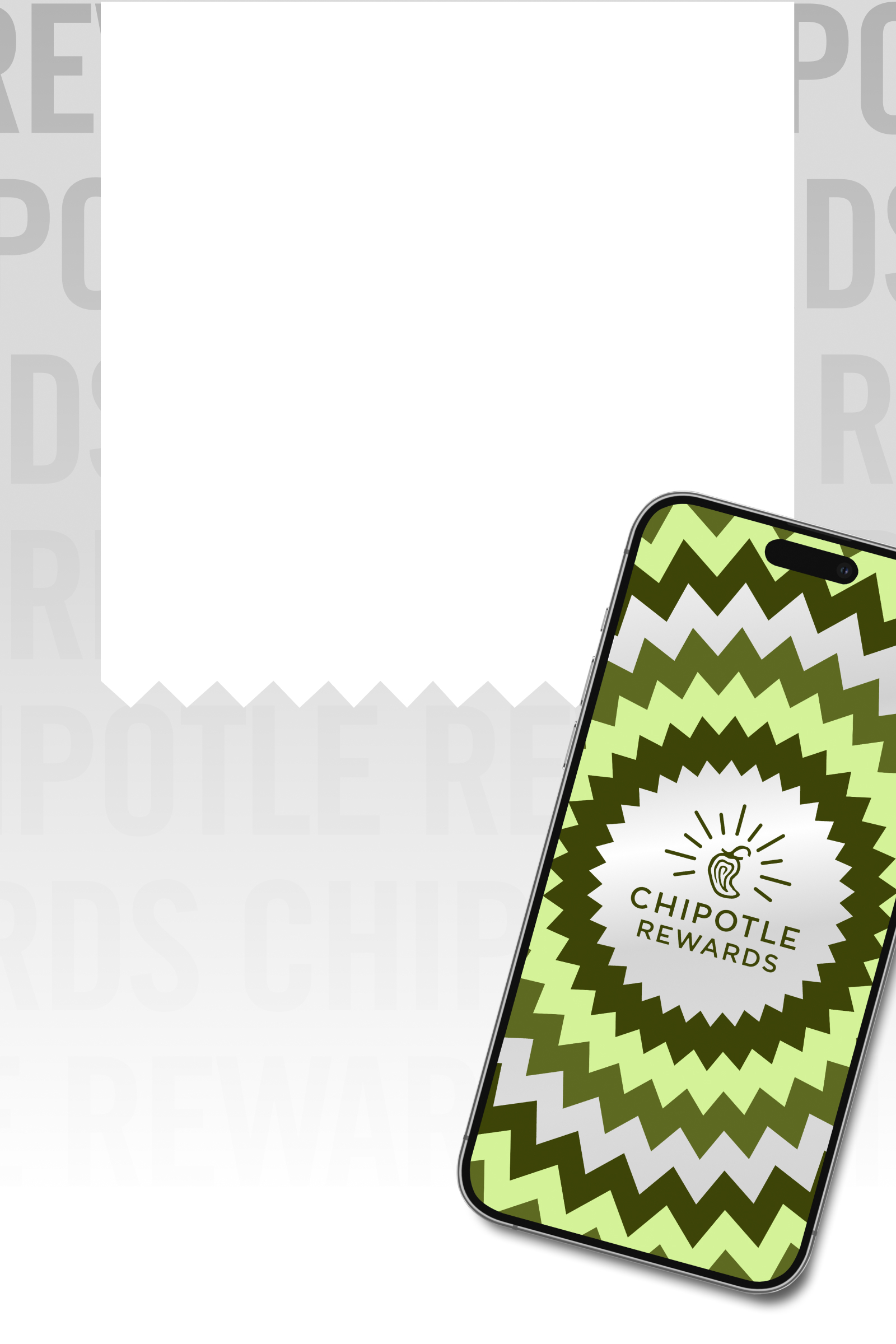 A fresh side of Guac and Tortilla Chips surrounded by a smart phone with Chipotle Rewards branding in green and silver.
